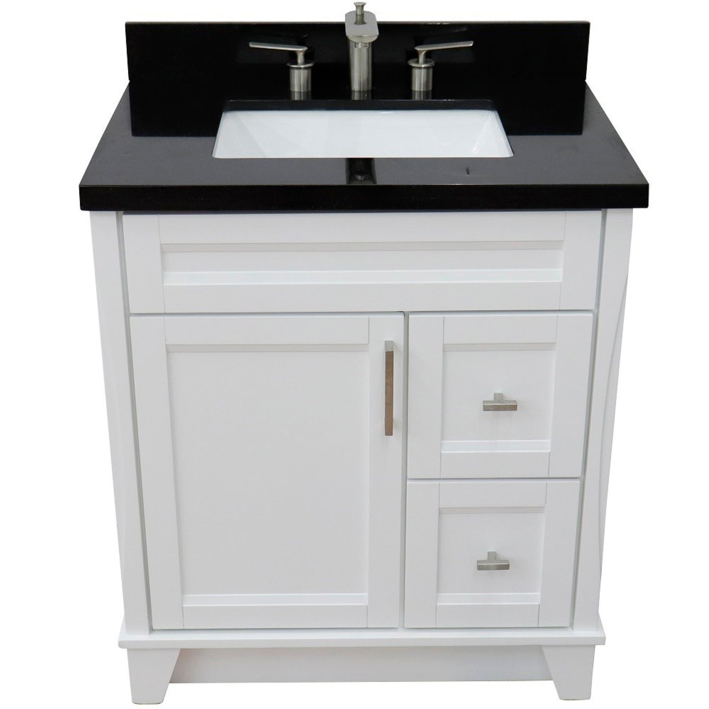 31" Single sink vanity in White finish with Black galaxy granite with rectangle sink