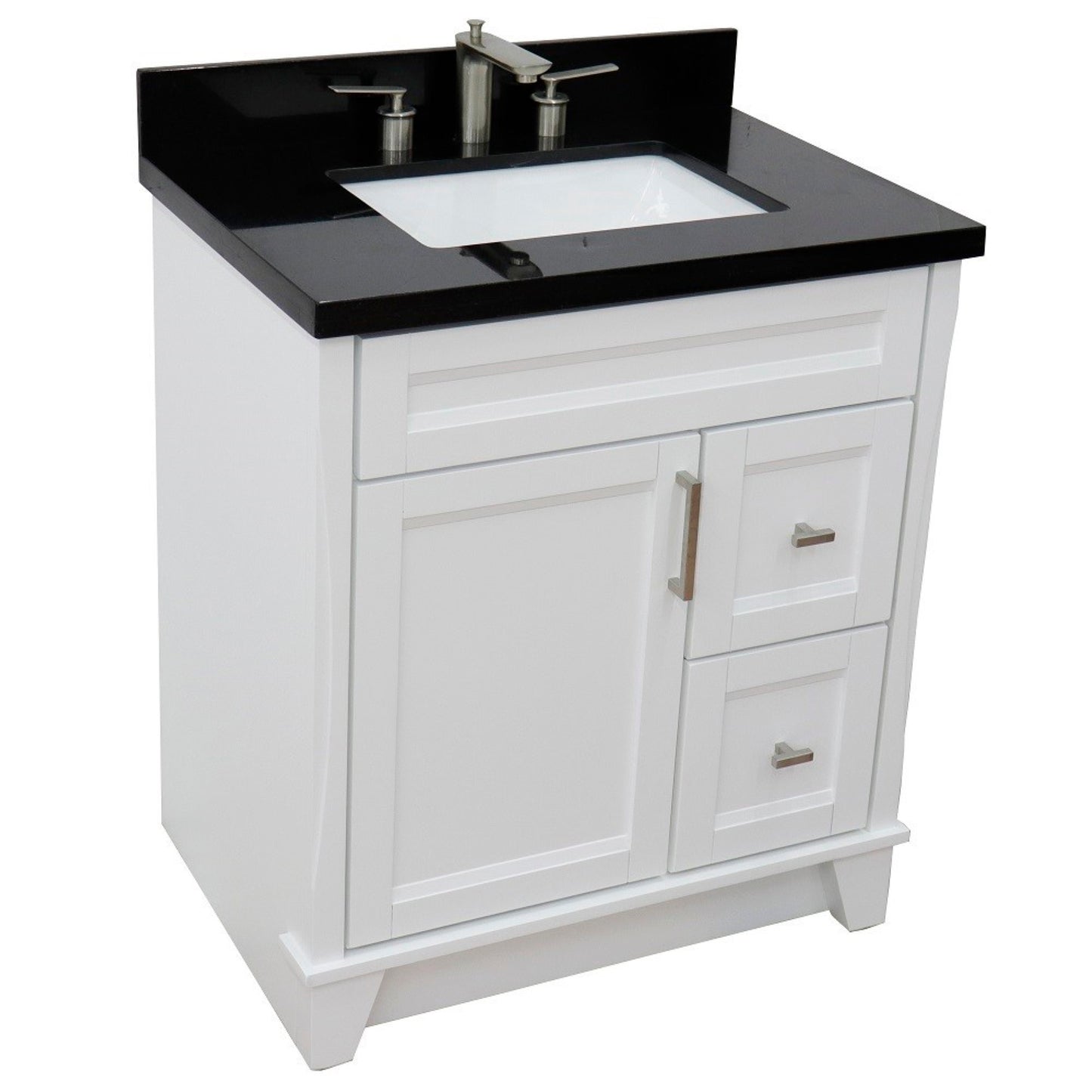 31" Single sink vanity in White finish with Black galaxy granite with rectangle sink