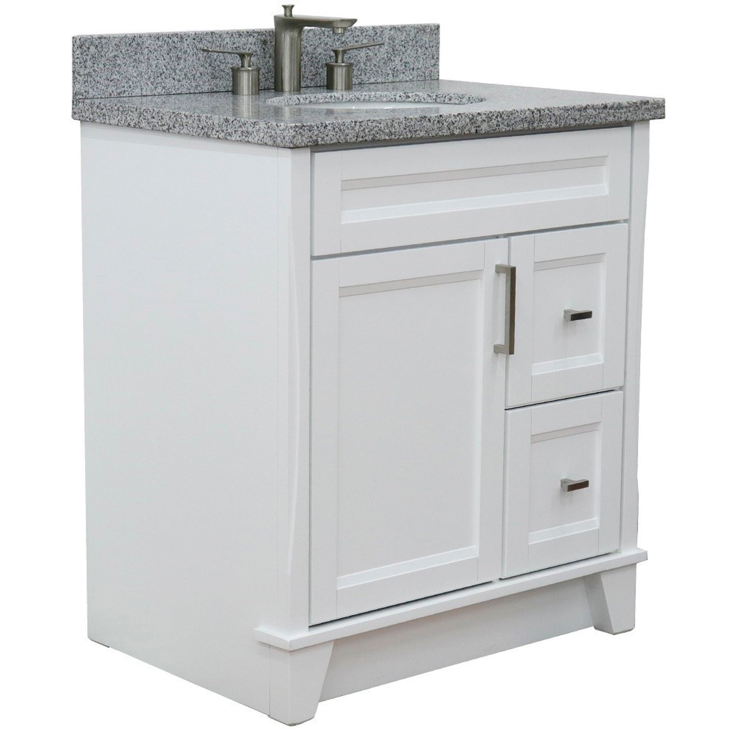 31" Single sink vanity in White finish with Gray granite with oval sink