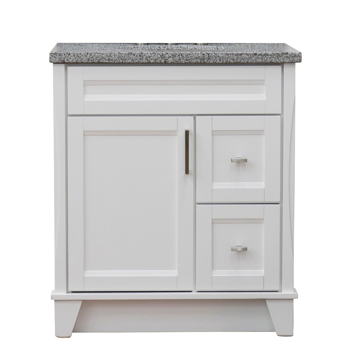 31" Single sink vanity in White finish with Gray granite with oval sink