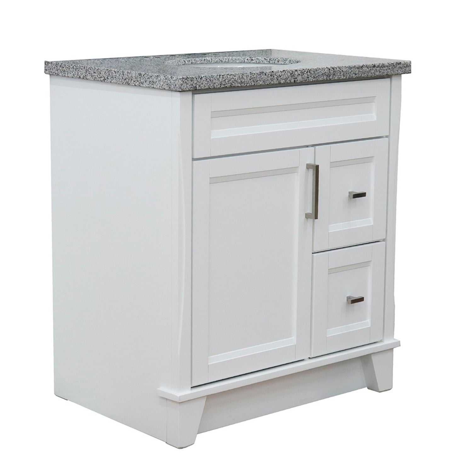 31" Single sink vanity in White finish with Gray granite with oval sink
