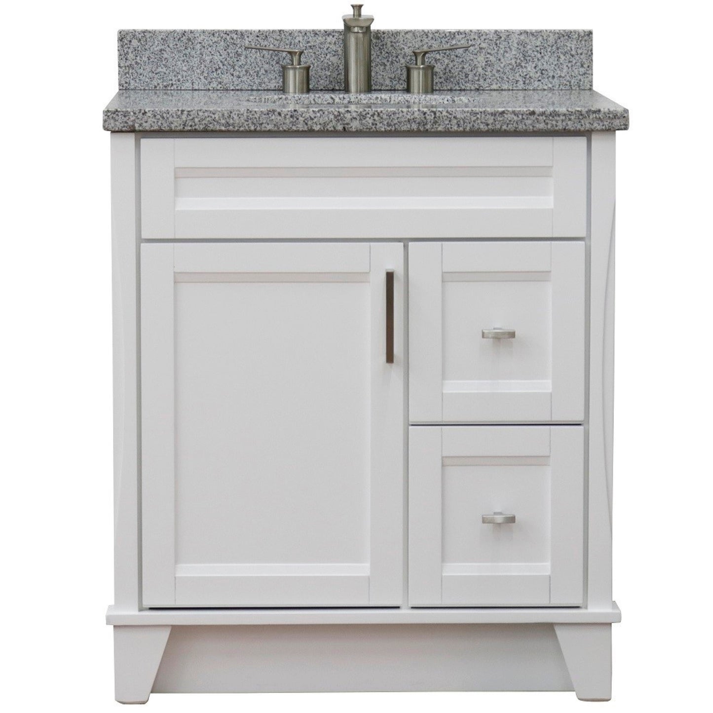 31" Single sink vanity in White finish with Gray granite with oval sink