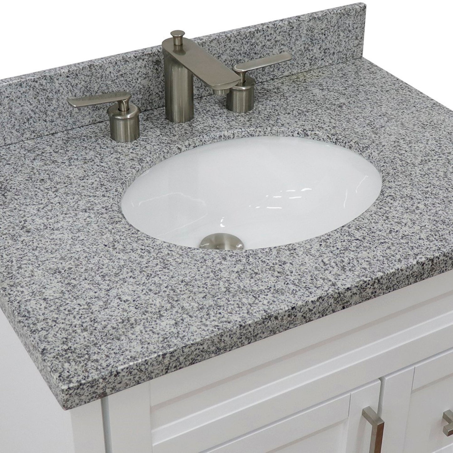 31" Single sink vanity in White finish with Gray granite with oval sink