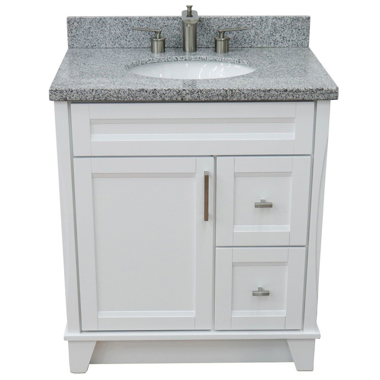 31" Single sink vanity in White finish with Gray granite with oval sink