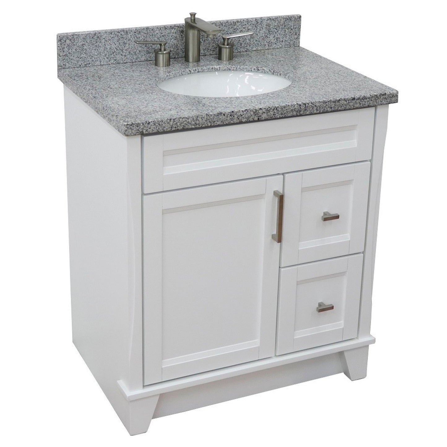 31" Single sink vanity in White finish with Gray granite with oval sink