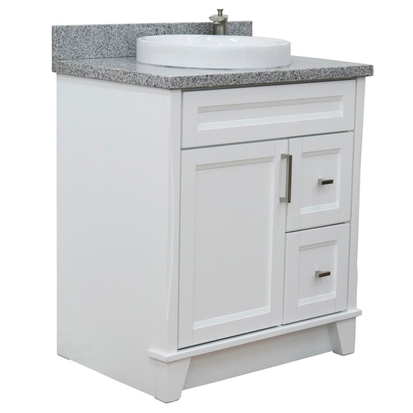 31" Single sink vanity in White finish with Gray granite with round sink