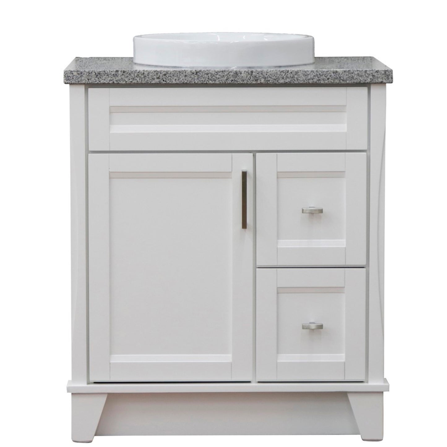 31" Single sink vanity in White finish with Gray granite with round sink