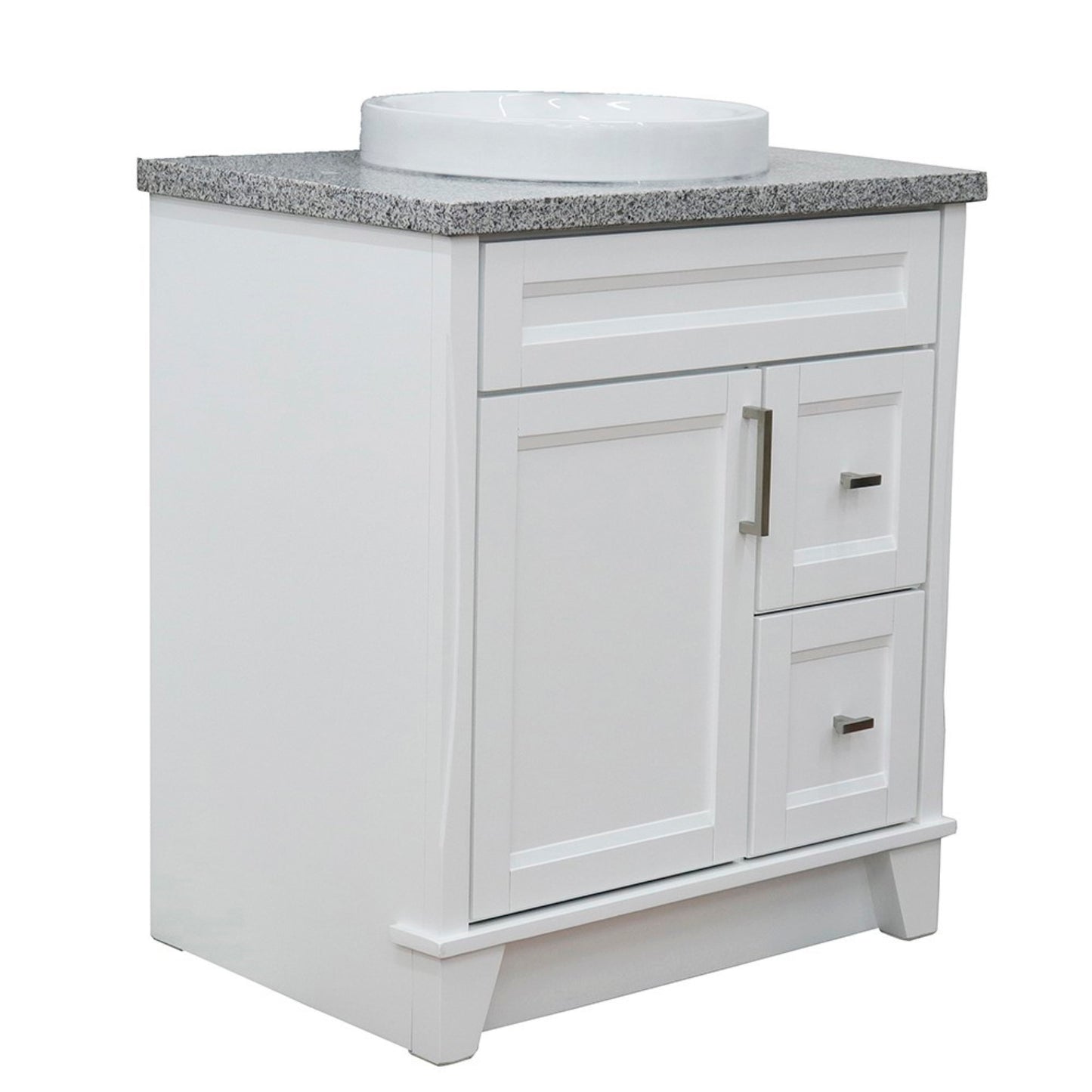 31" Single sink vanity in White finish with Gray granite with round sink