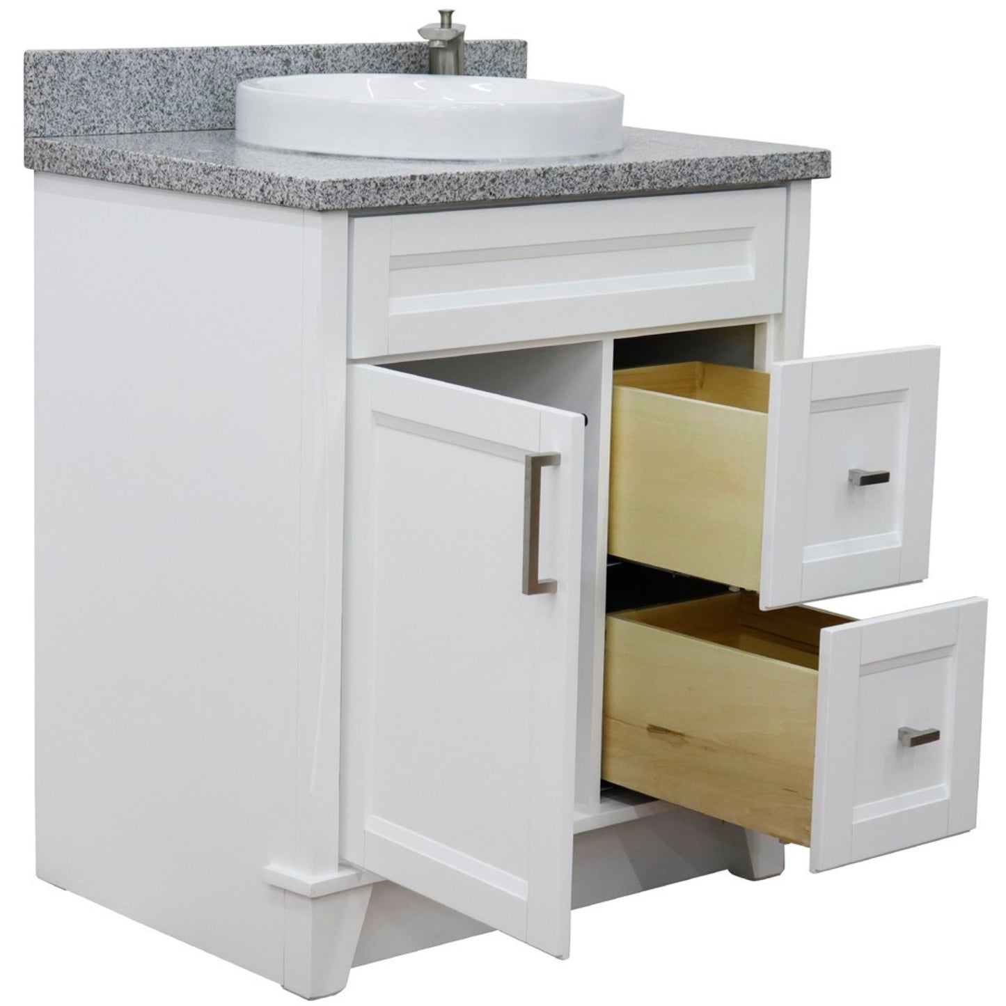 31" Single sink vanity in White finish with Gray granite with round sink