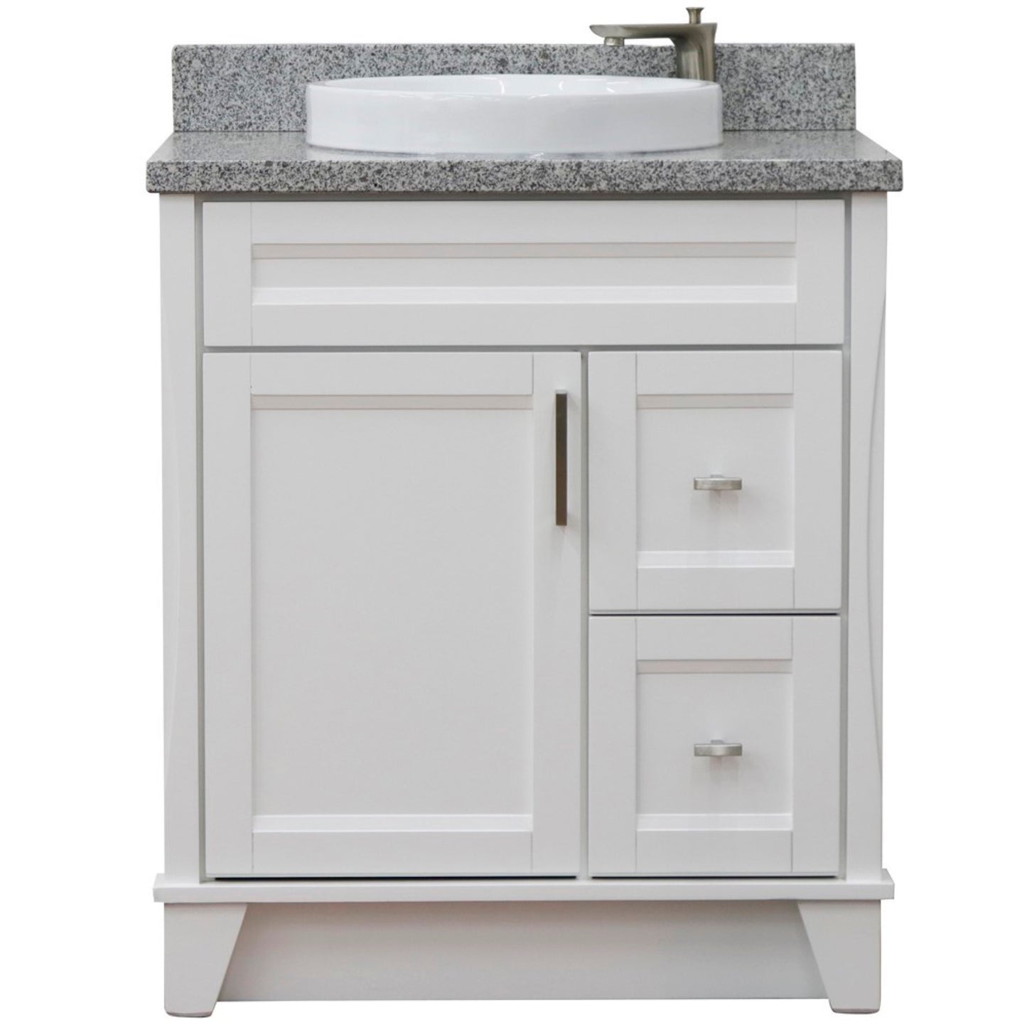 31" Single sink vanity in White finish with Gray granite with round sink
