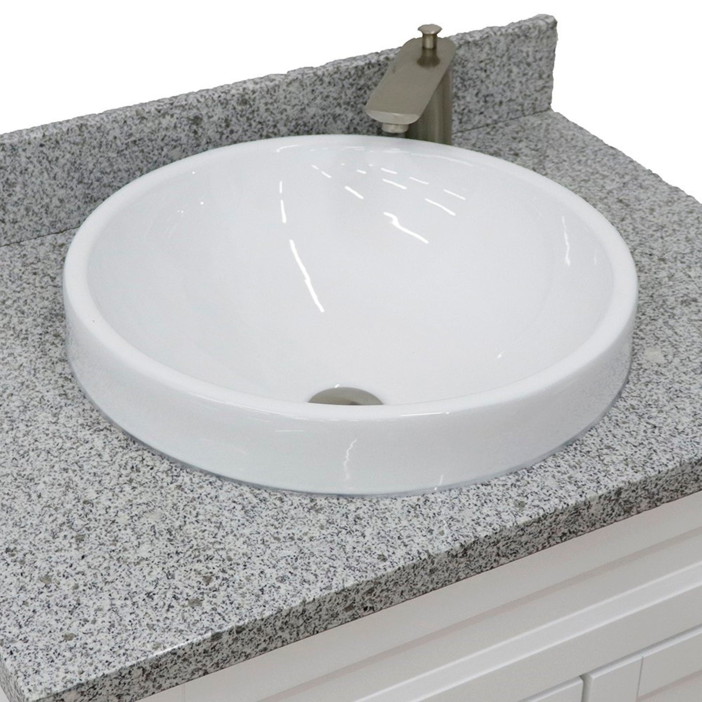 31" Single sink vanity in White finish with Gray granite with round sink