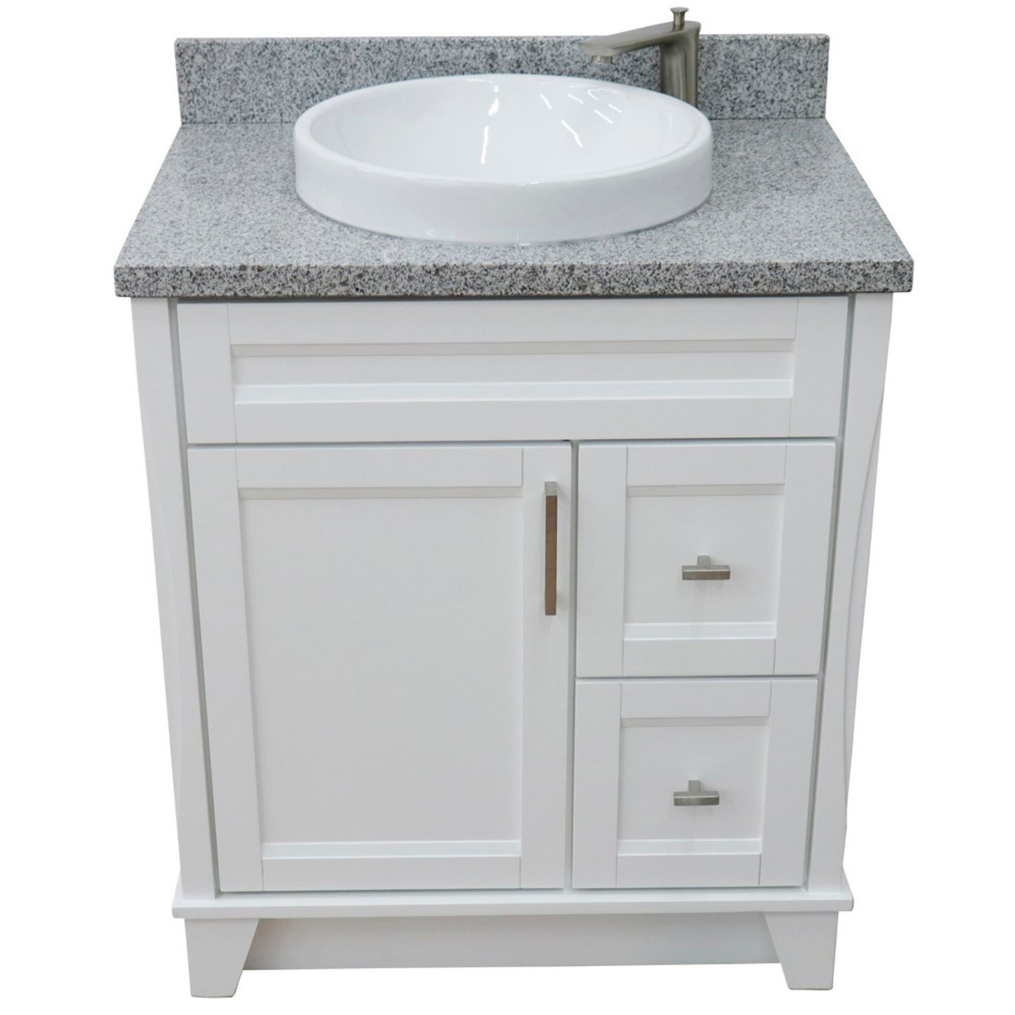 31" Single sink vanity in White finish with Gray granite with round sink