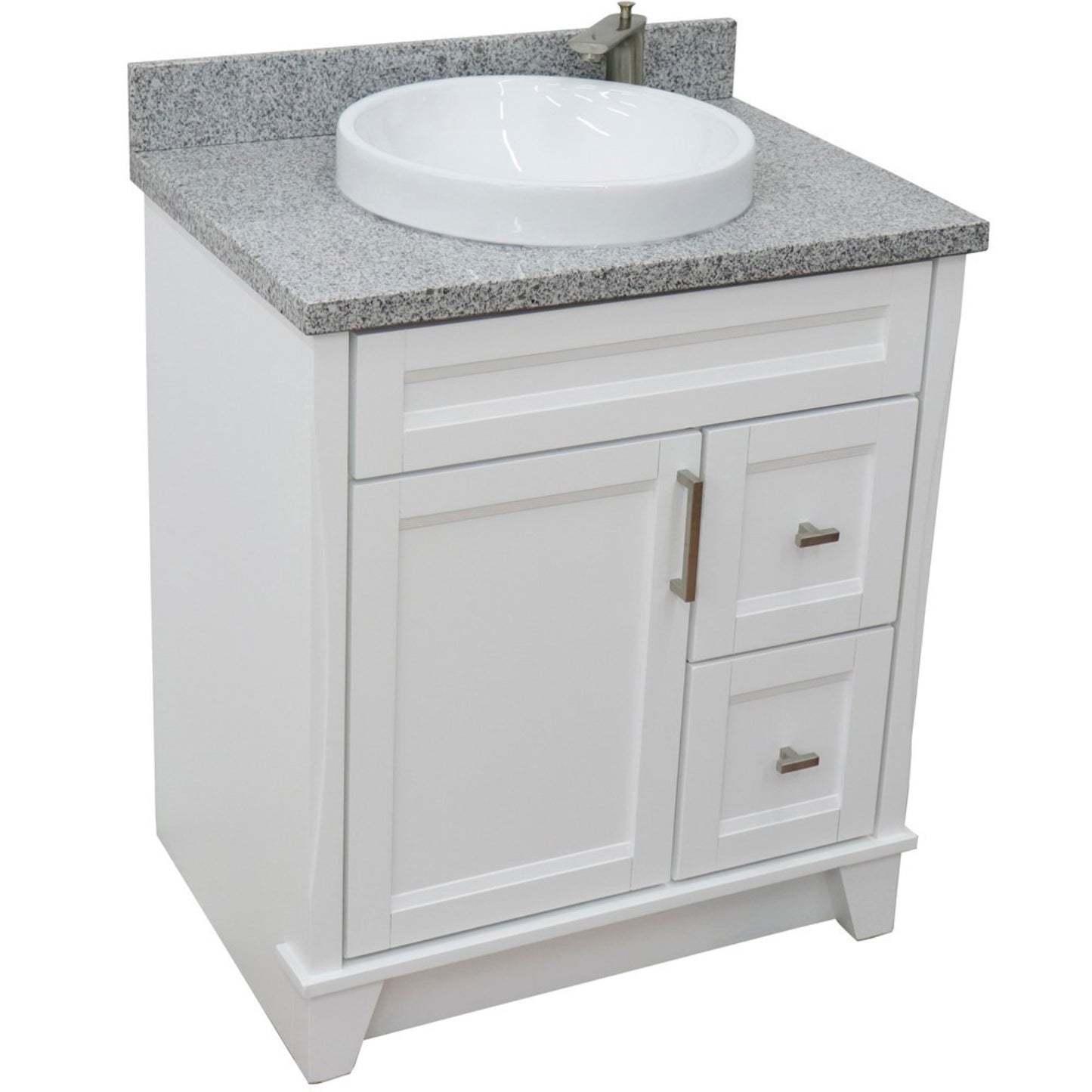 31" Single sink vanity in White finish with Gray granite with round sink