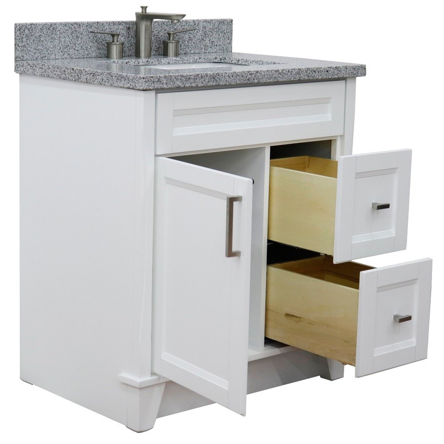 31" Single sink vanity in White finish with Gray granite with rectangle sink