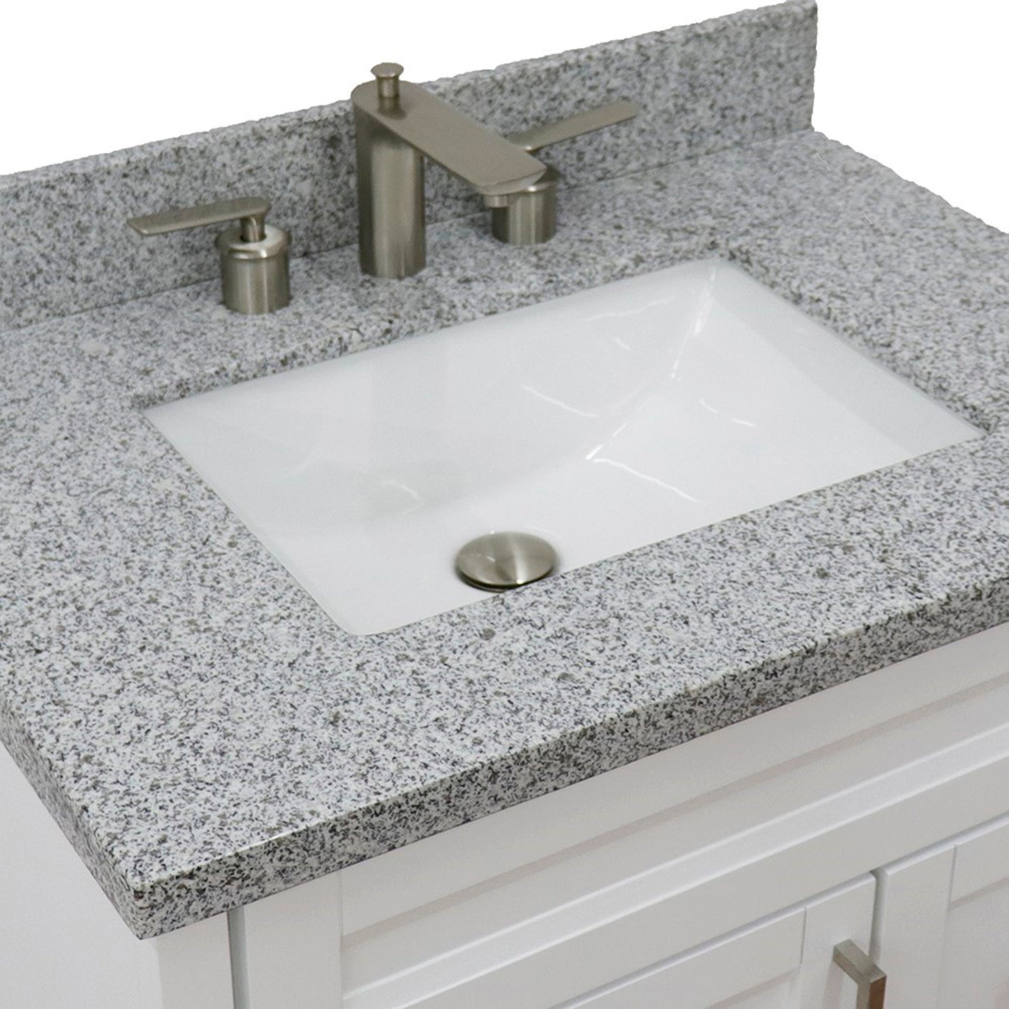 31" Single sink vanity in White finish with Gray granite with rectangle sink