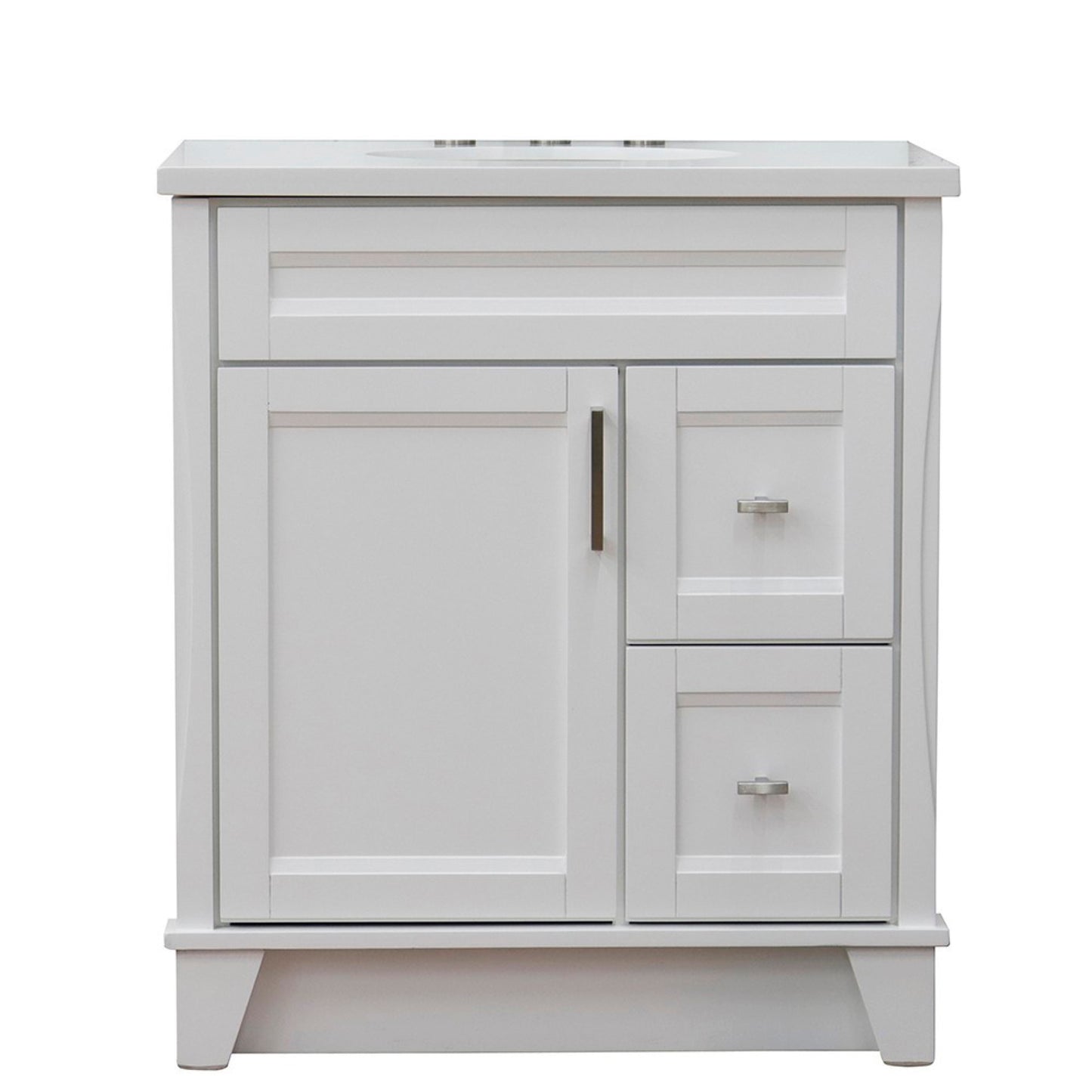 31" Single sink vanity in White finish with White engineered stone with oval sink