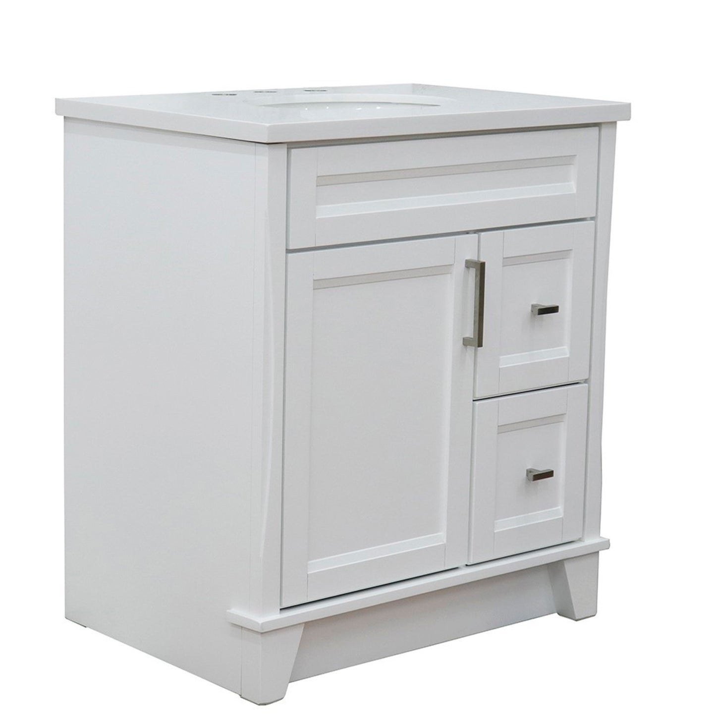 31" Single sink vanity in White finish with White engineered stone with oval sink