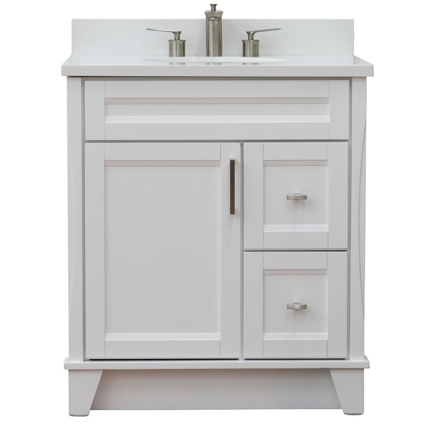 31" Single sink vanity in White finish with White engineered stone with oval sink
