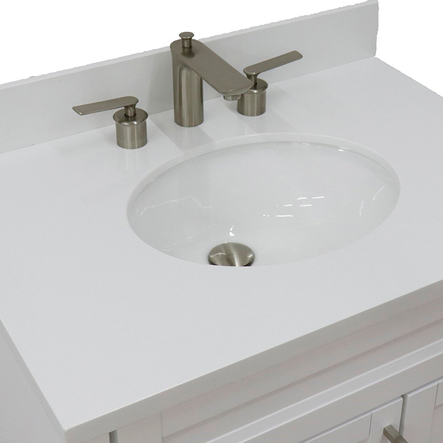 31" Single sink vanity in White finish with White engineered stone with oval sink