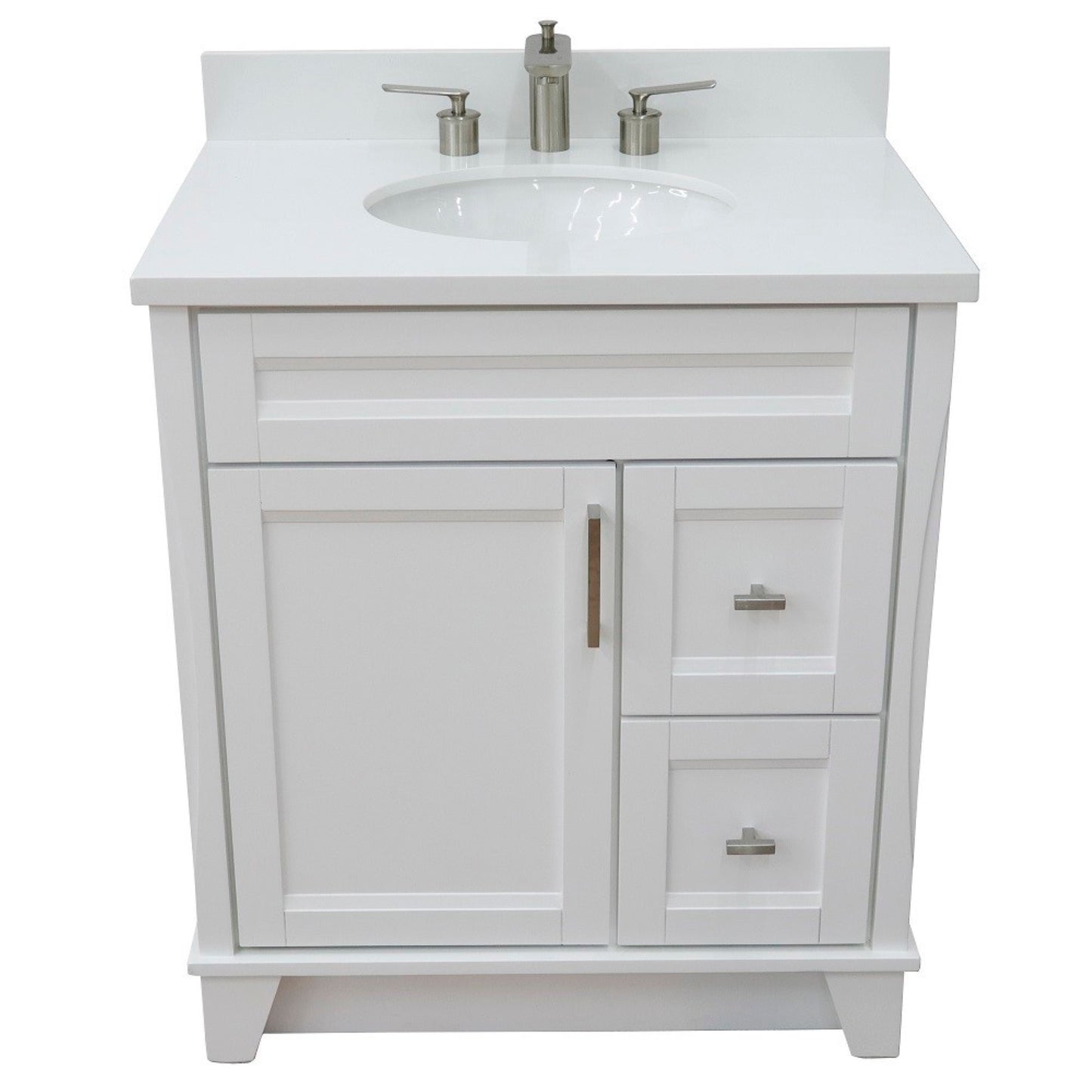 31" Single sink vanity in White finish with White engineered stone with oval sink