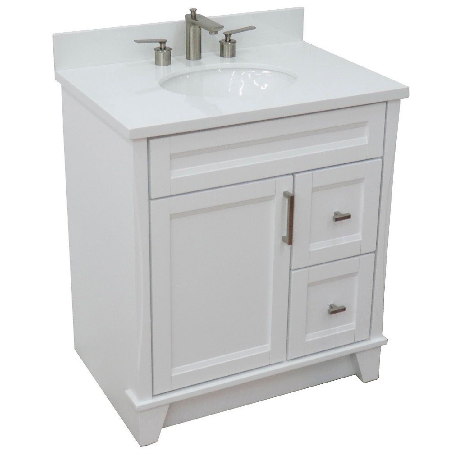 31" Single sink vanity in White finish with White engineered stone with oval sink