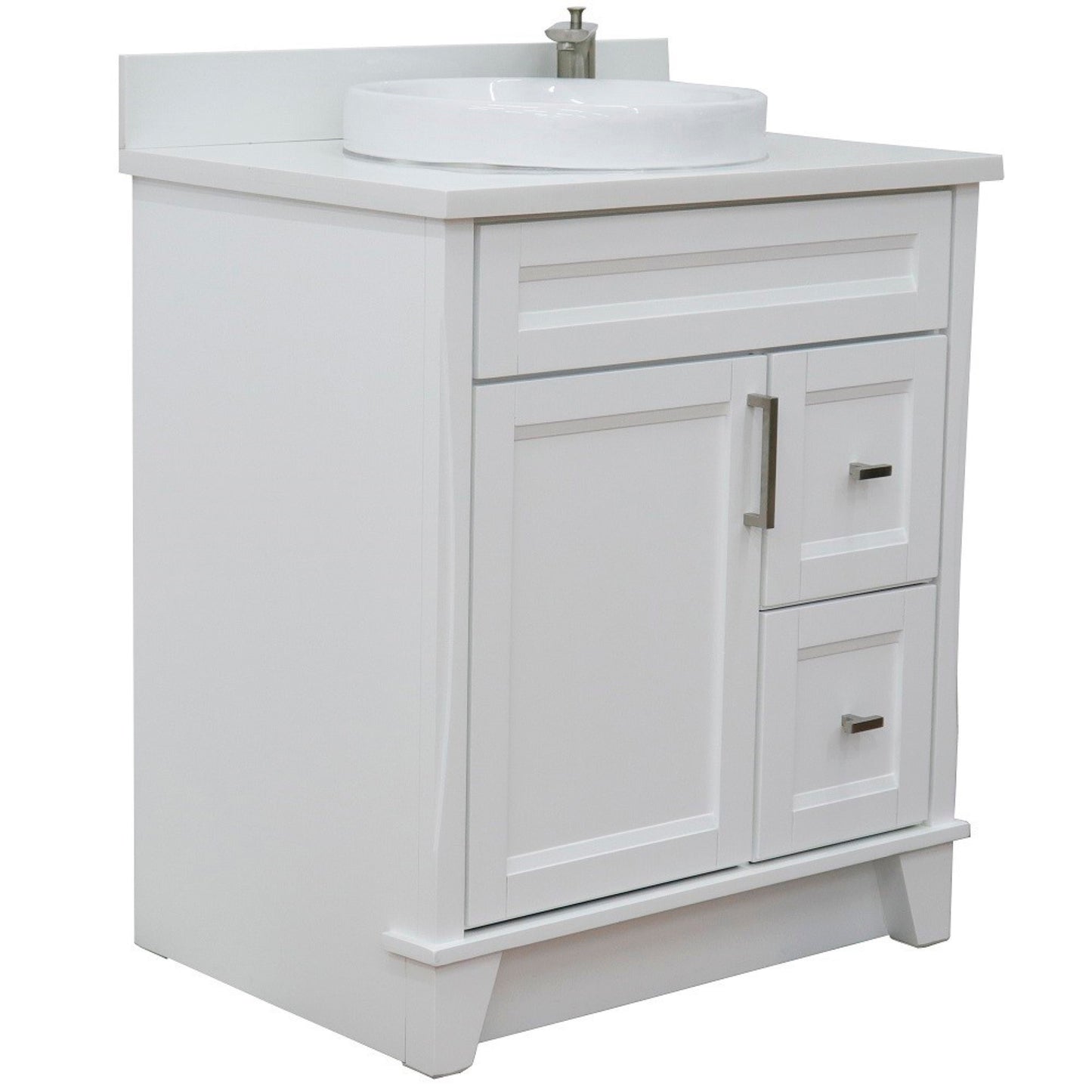 31" Single sink vanity in White finish with White engineered stone with round sink