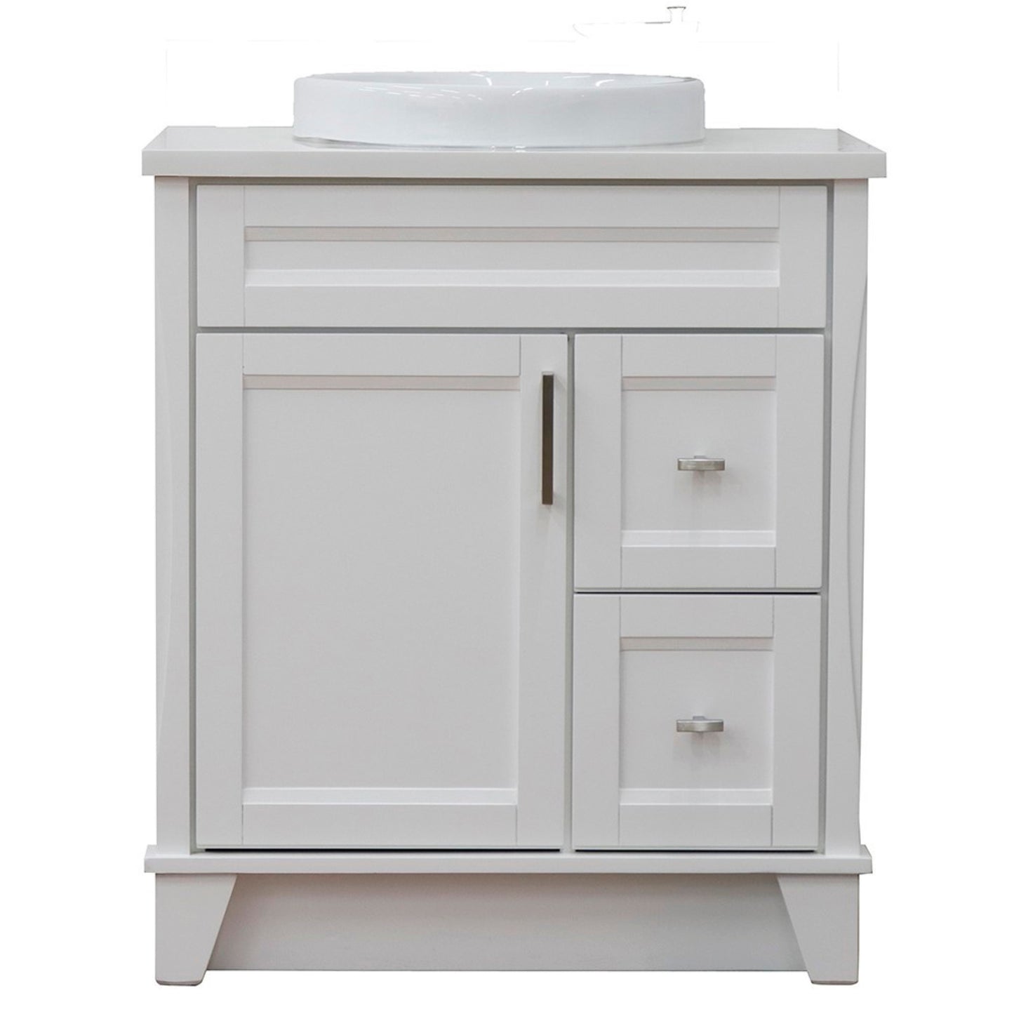 31" Single sink vanity in White finish with White engineered stone with round sink
