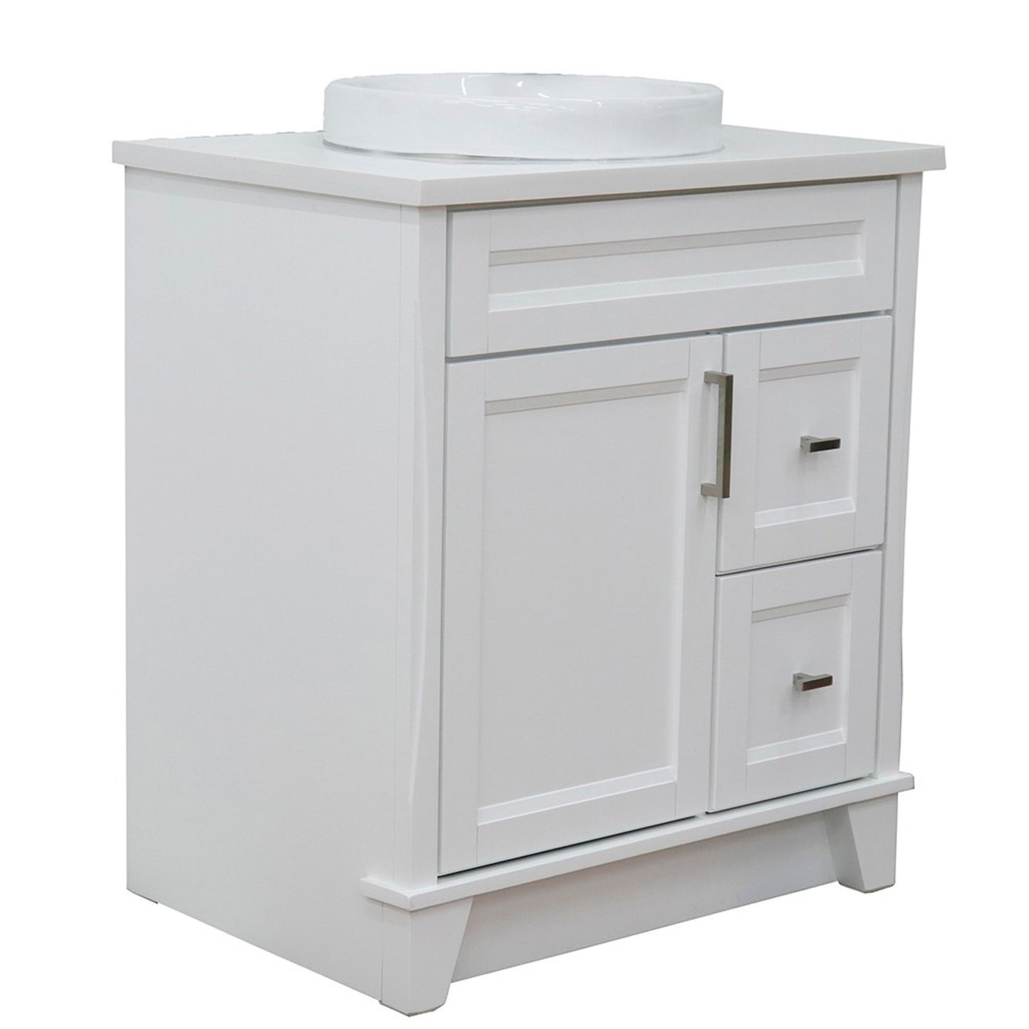 31" Single sink vanity in White finish with White engineered stone with round sink
