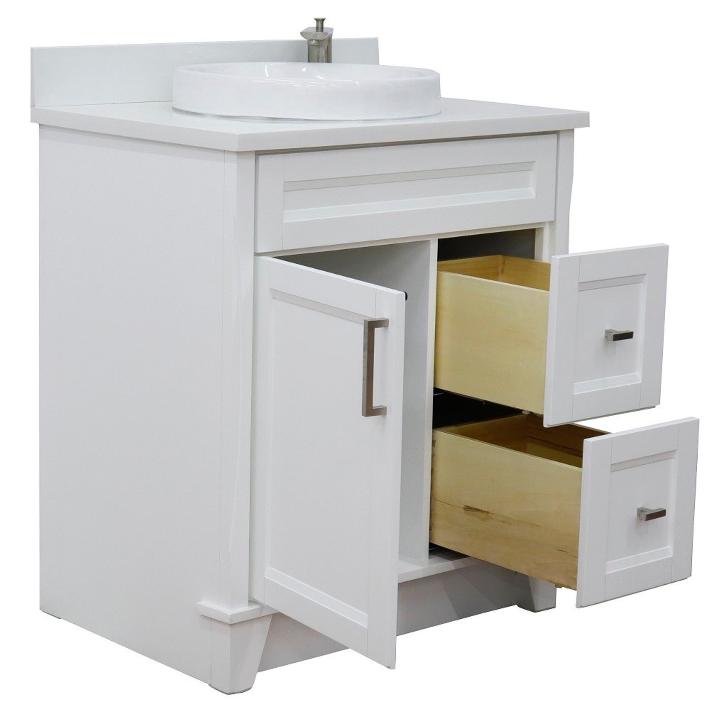 31" Single sink vanity in White finish with White engineered stone with round sink