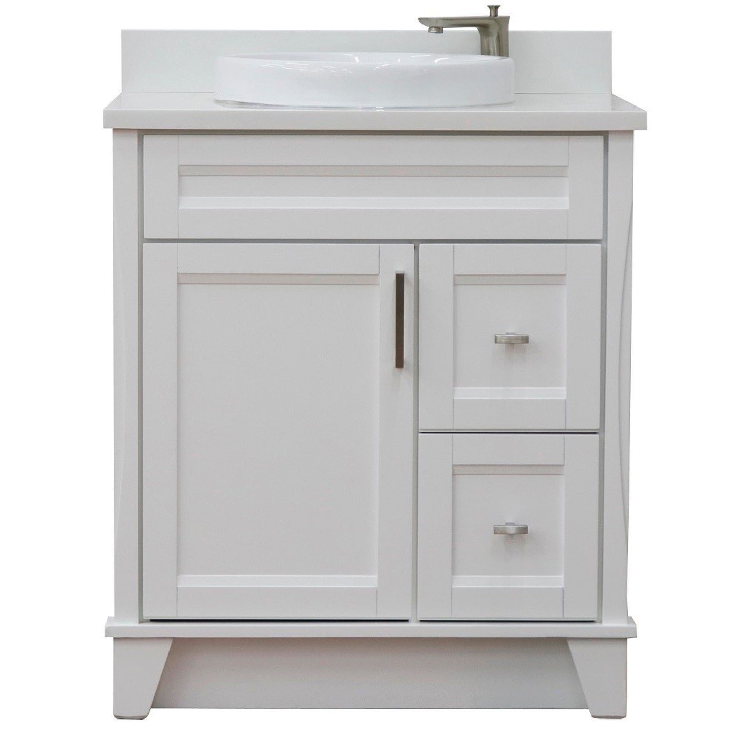 31" Single sink vanity in White finish with White engineered stone with round sink