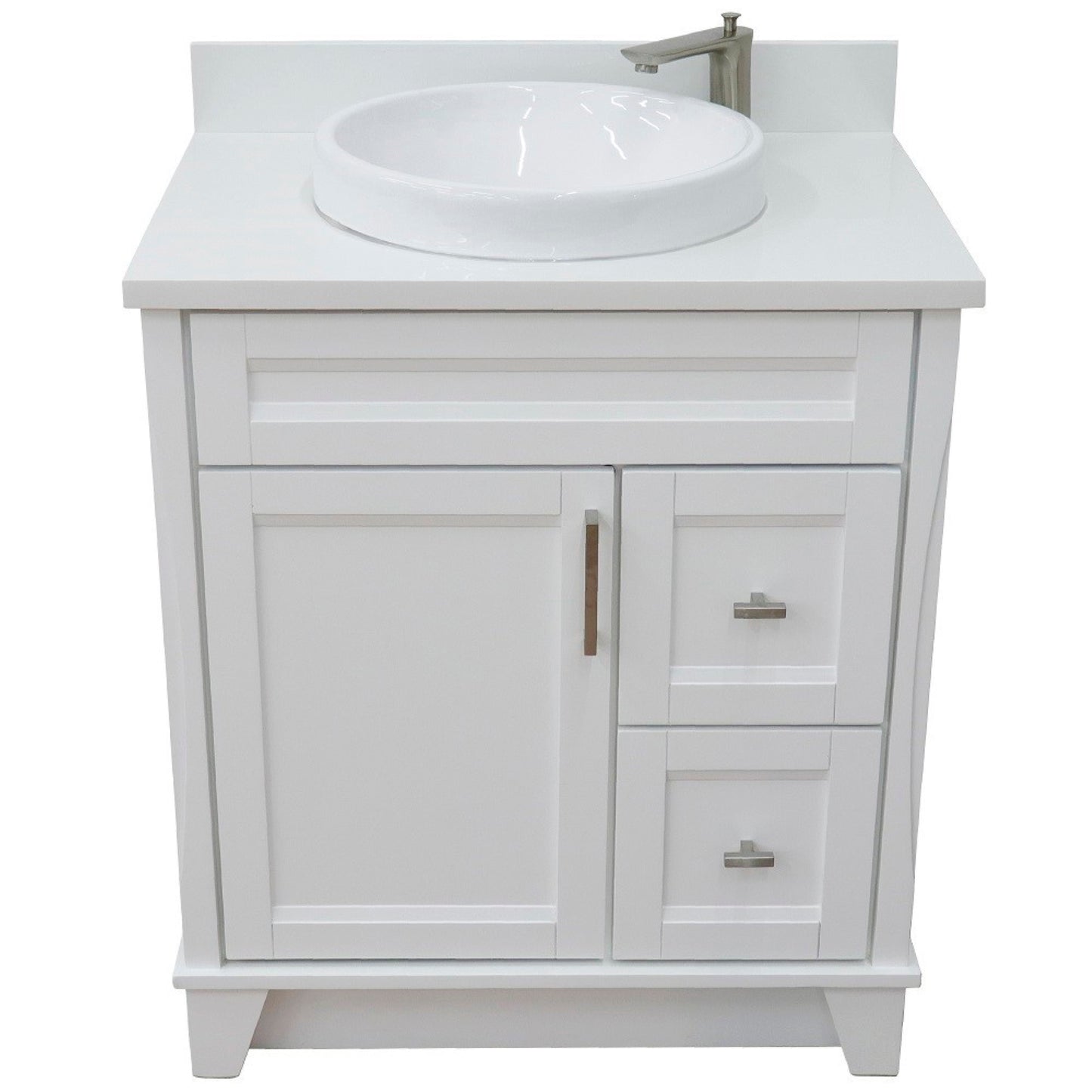 31" Single sink vanity in White finish with White engineered stone with round sink