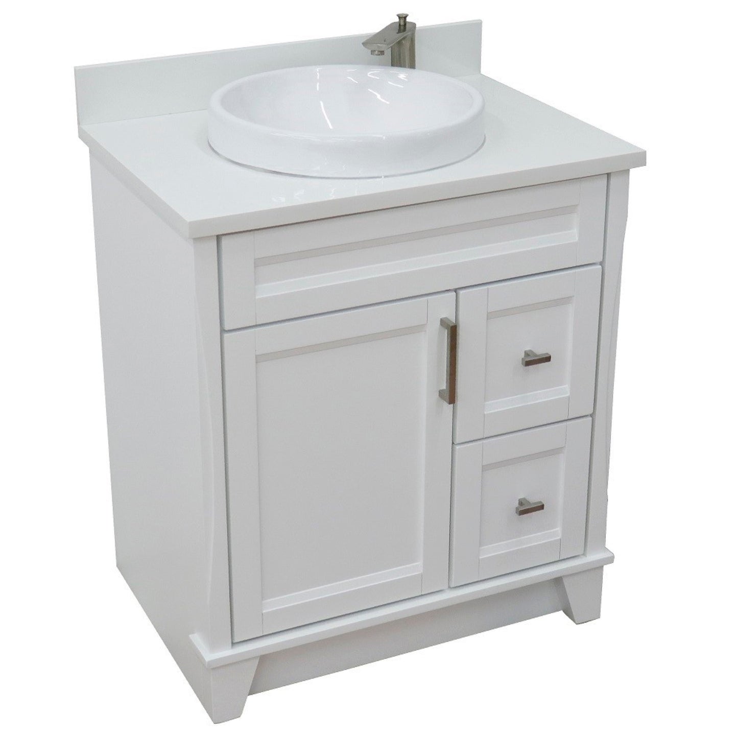 31" Single sink vanity in White finish with White engineered stone with round sink