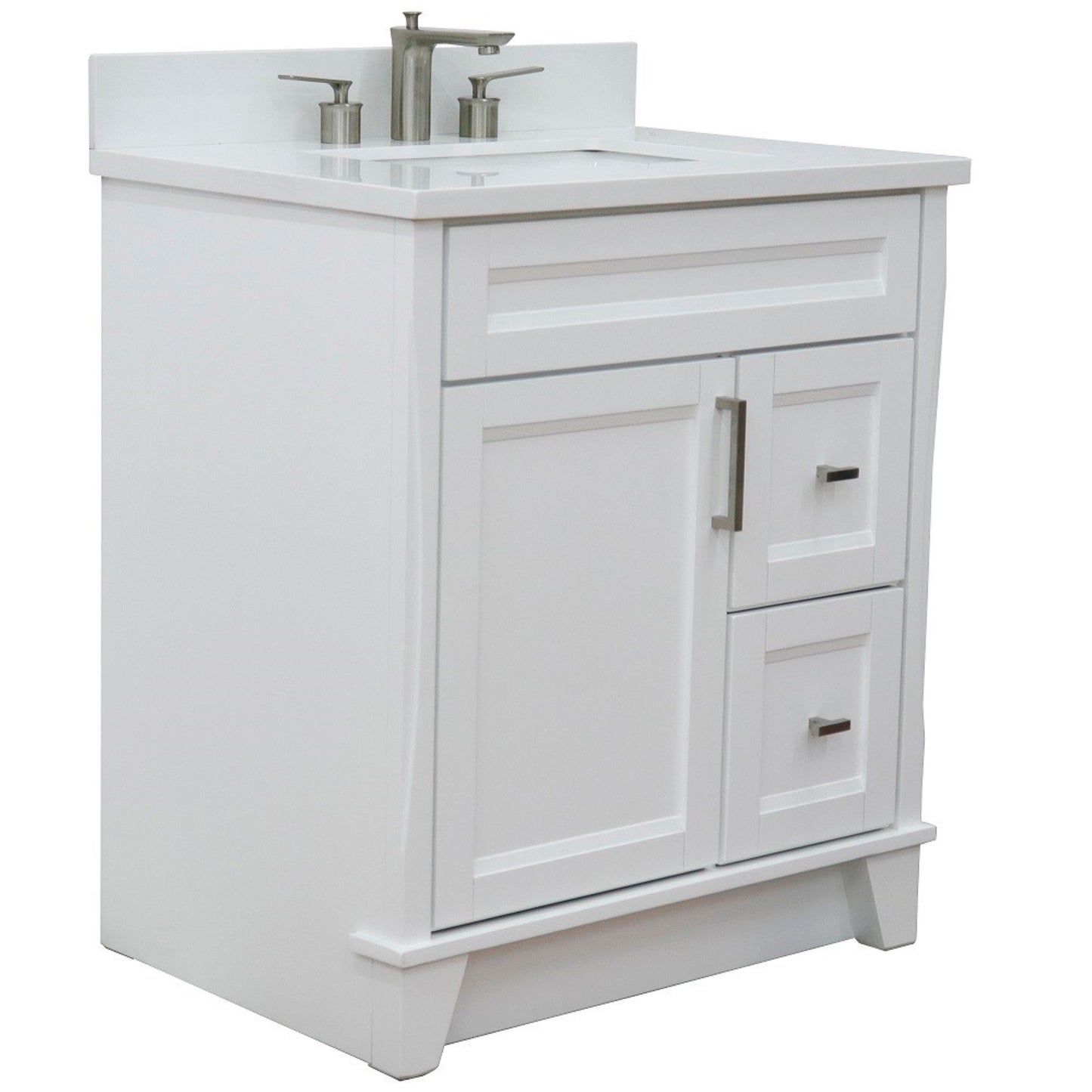 31" Single sink vanity in White finish with White engineered stone with rectangle sink