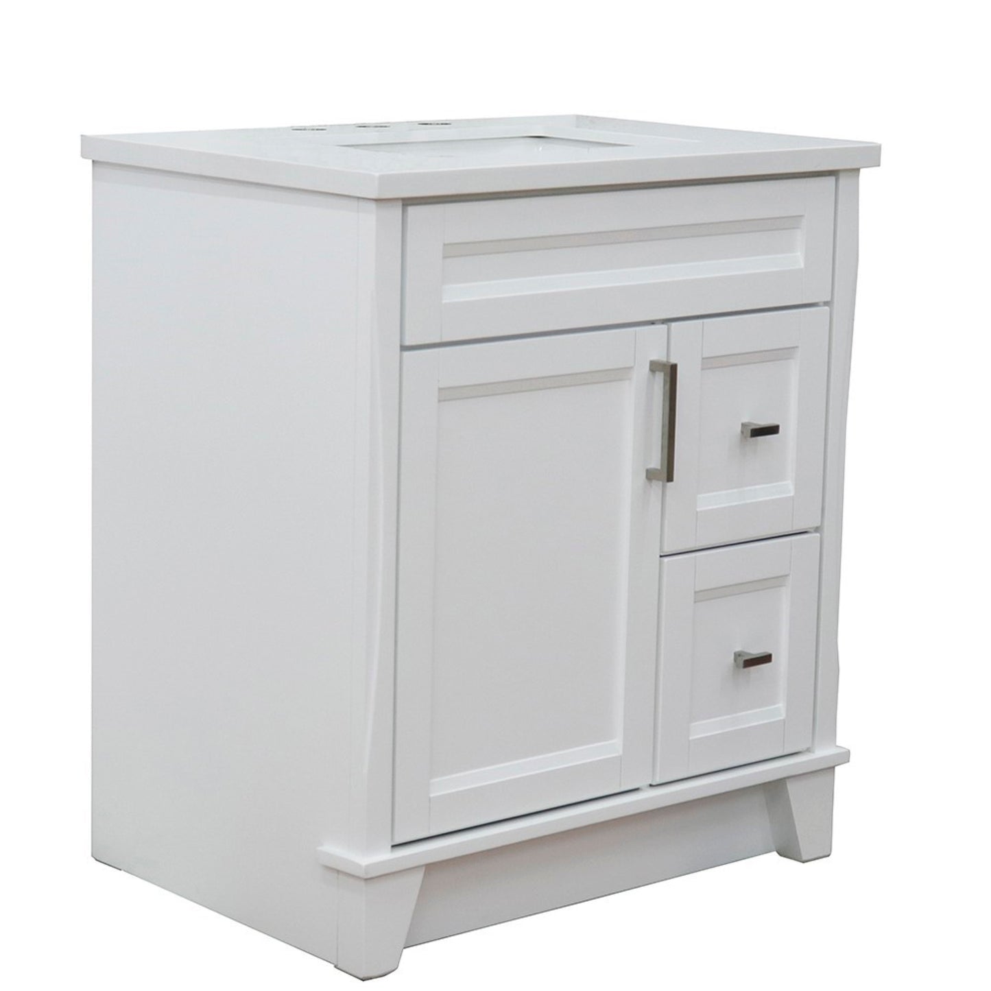 31" Single sink vanity in White finish with White engineered stone with rectangle sink