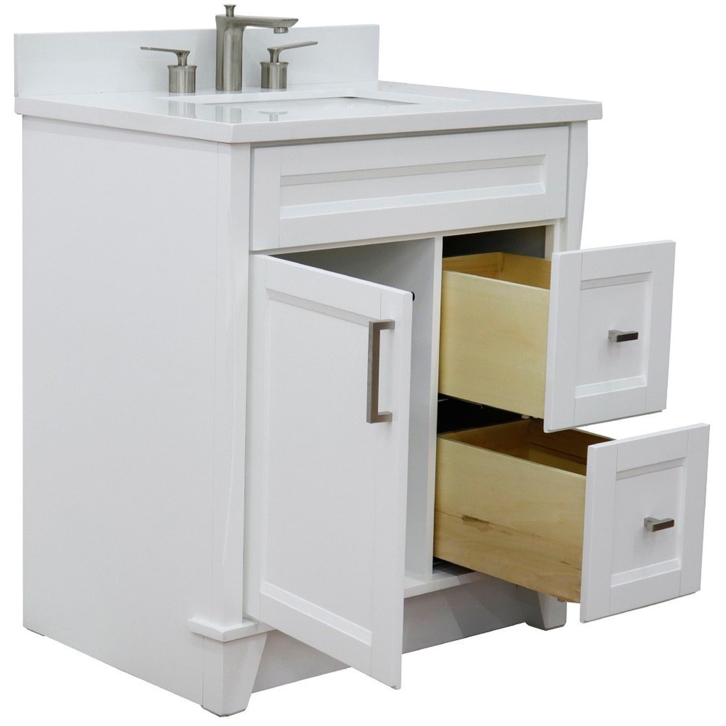 31" Single sink vanity in White finish with White engineered stone with rectangle sink