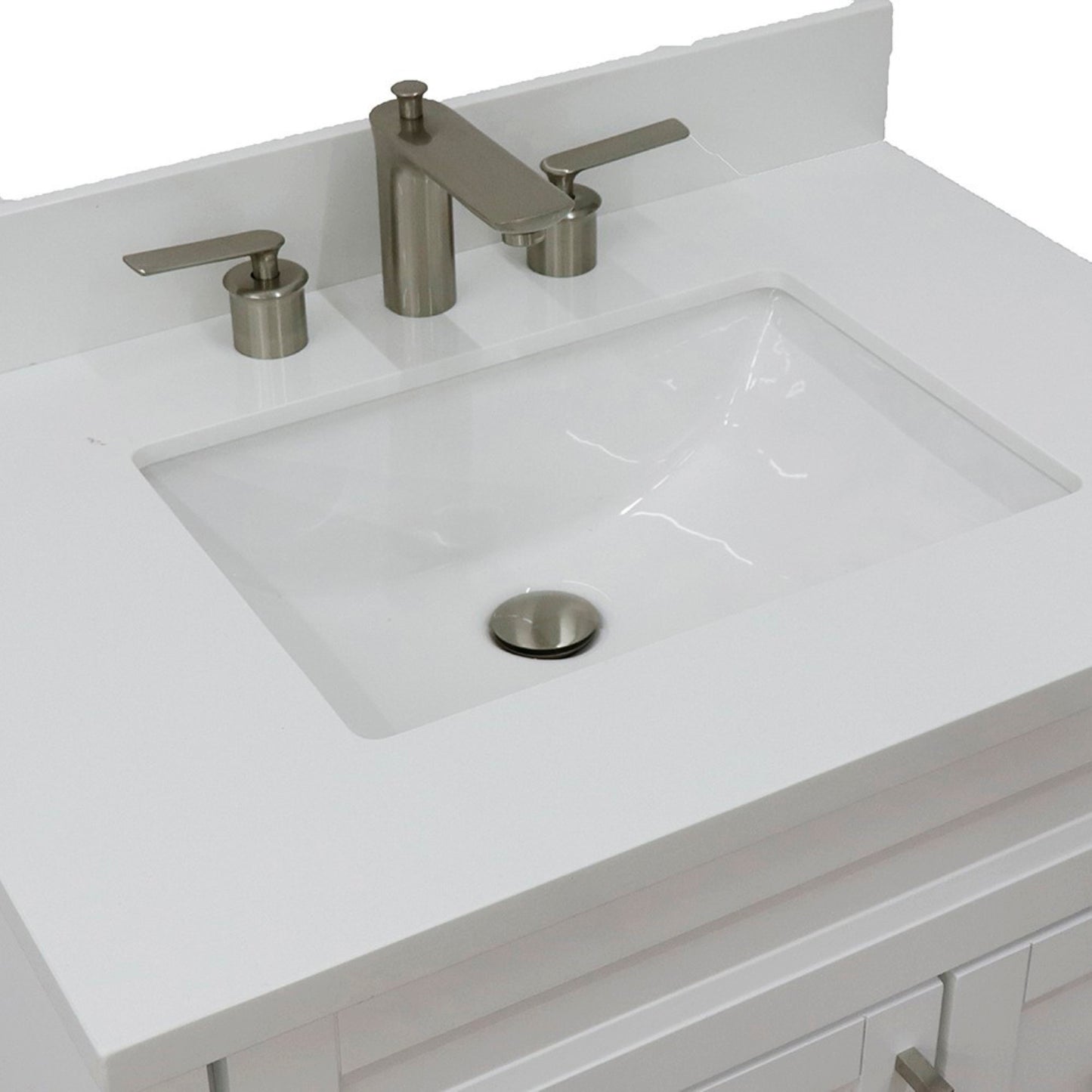 31" Single sink vanity in White finish with White engineered stone with rectangle sink