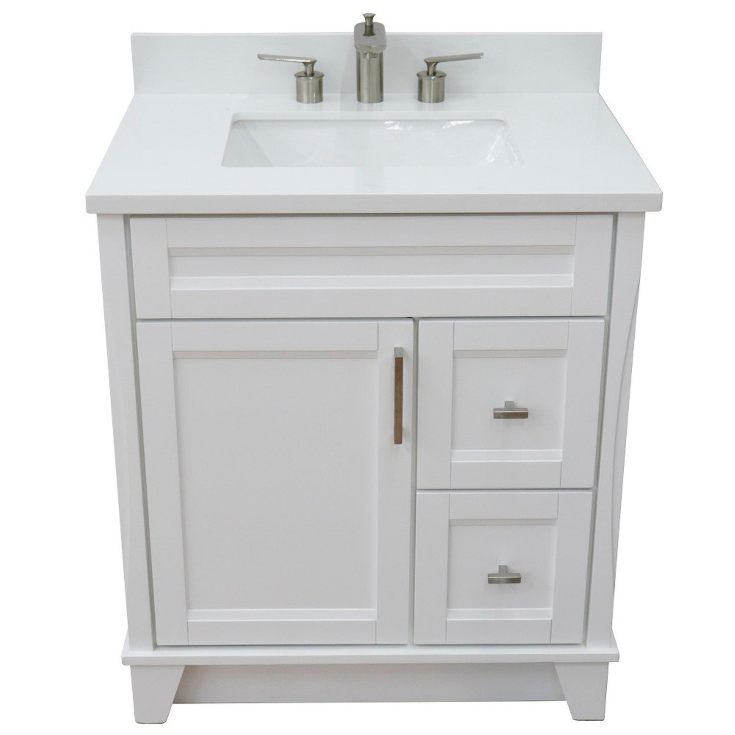 31" Single sink vanity in White finish with White engineered stone with rectangle sink