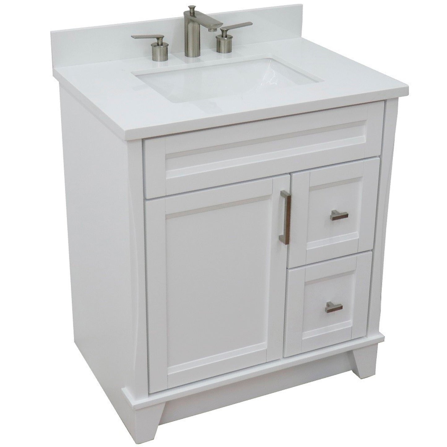31" Single sink vanity in White finish with White engineered stone with rectangle sink