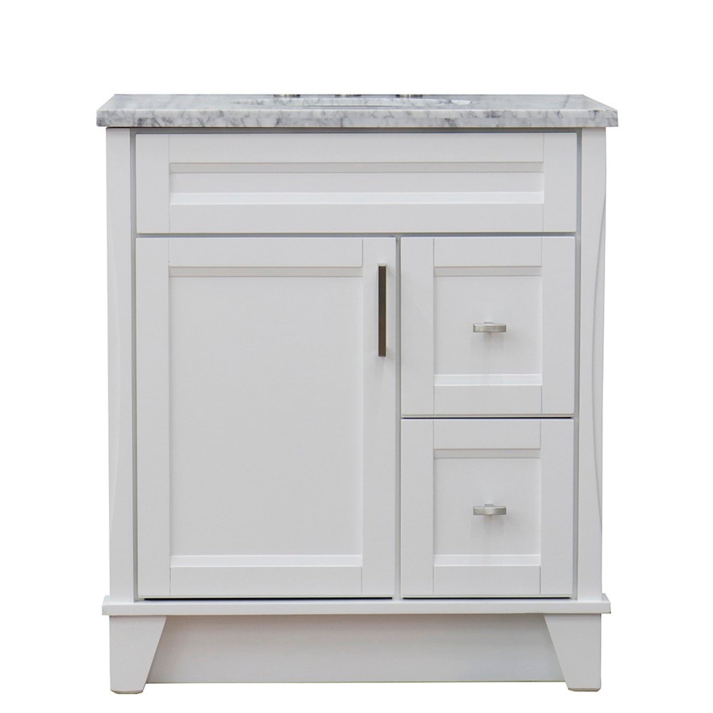 31" Single sink vanity in White finish with White Carrara marble with oval sink