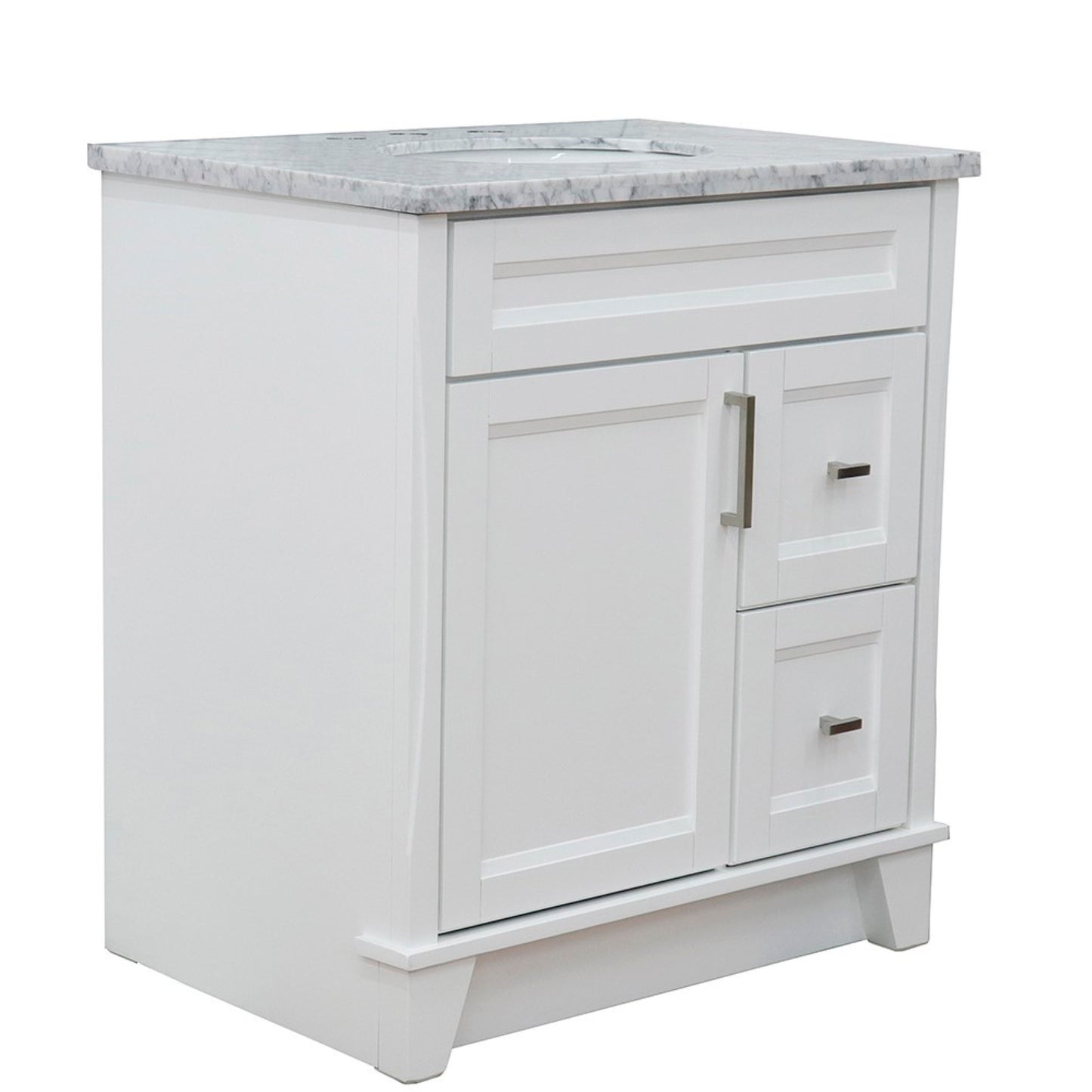 31" Single sink vanity in White finish with White Carrara marble with oval sink