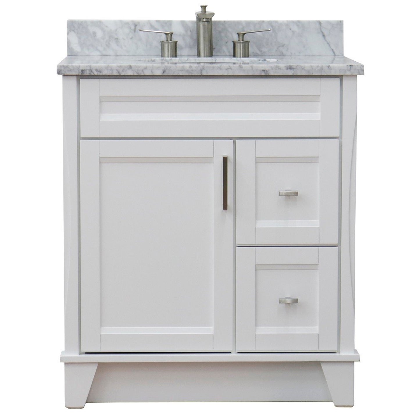 31" Single sink vanity in White finish with White Carrara marble with oval sink