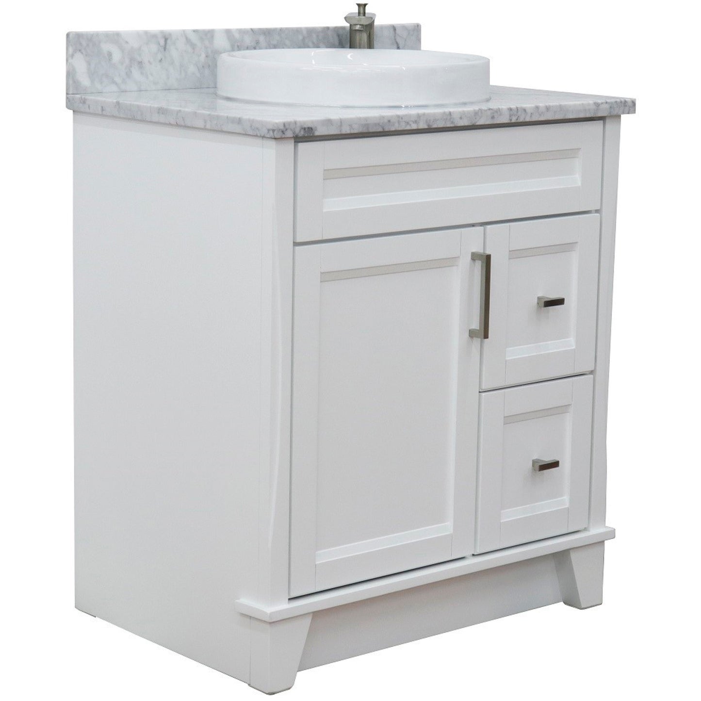 31" Single sink vanity in White finish with White Carrara marble with round sink