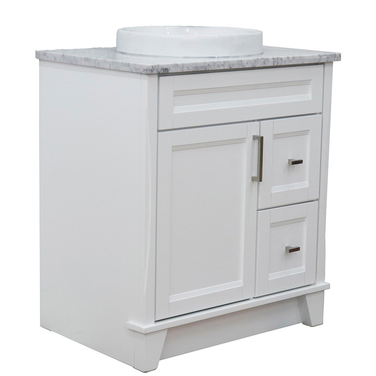 31" Single sink vanity in White finish with White Carrara marble with round sink