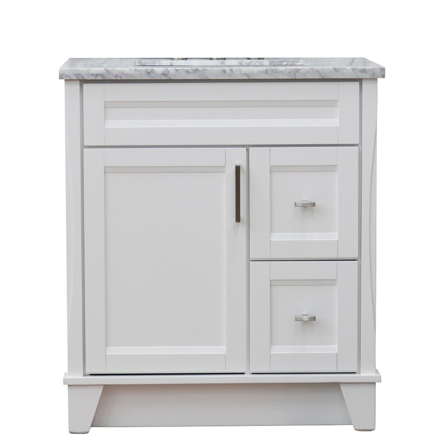 31" Single sink vanity in White finish with White Carrara marble with rectangle sink