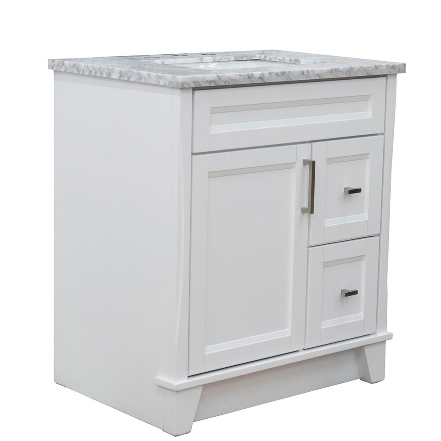 31" Single sink vanity in White finish with White Carrara marble with rectangle sink
