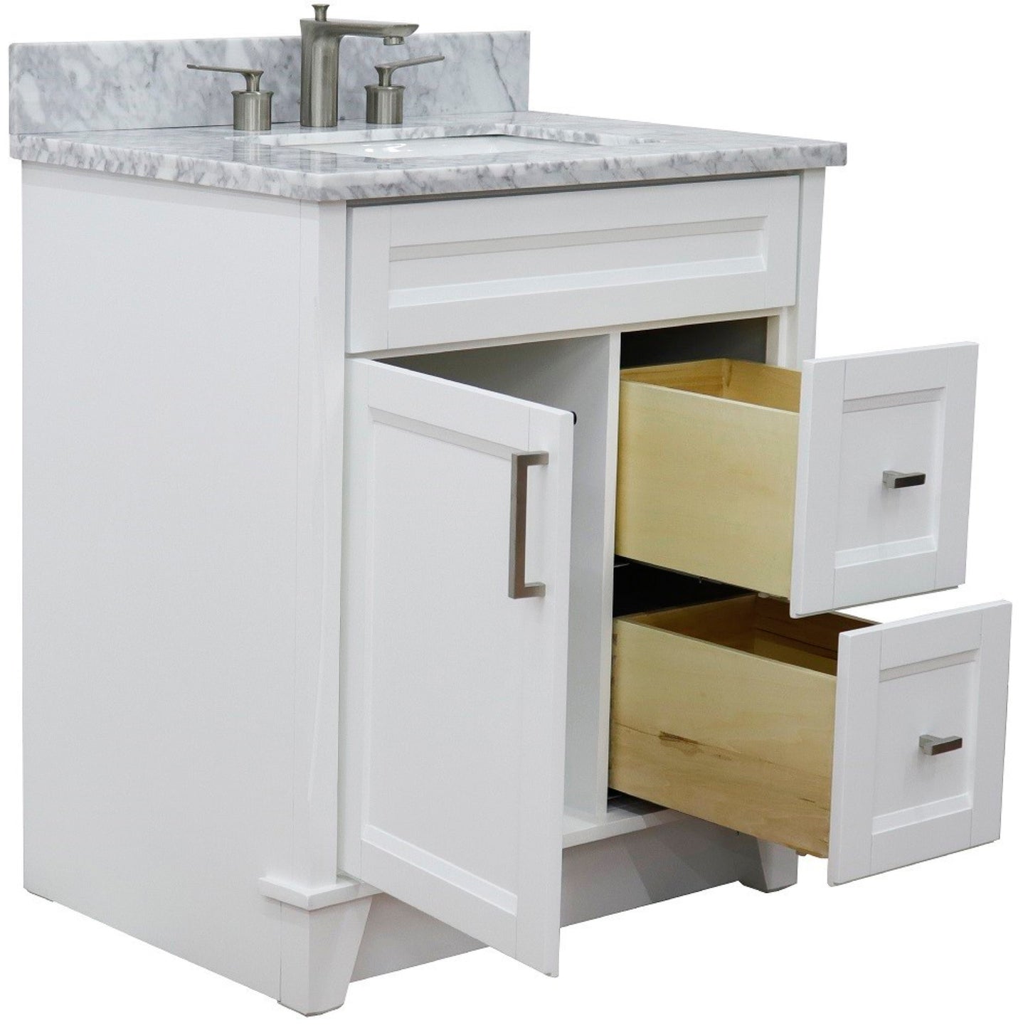 31" Single sink vanity in White finish with White Carrara marble with rectangle sink