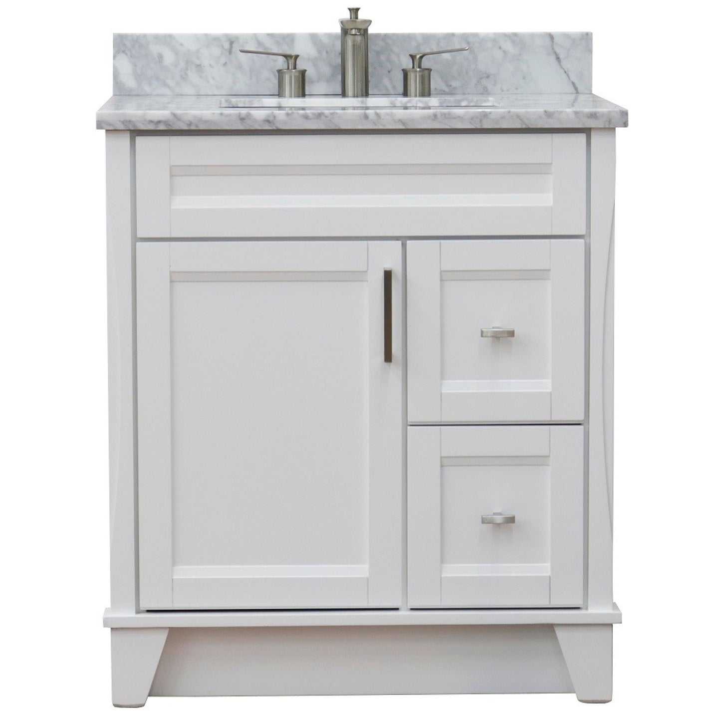 31" Single sink vanity in White finish with White Carrara marble with rectangle sink