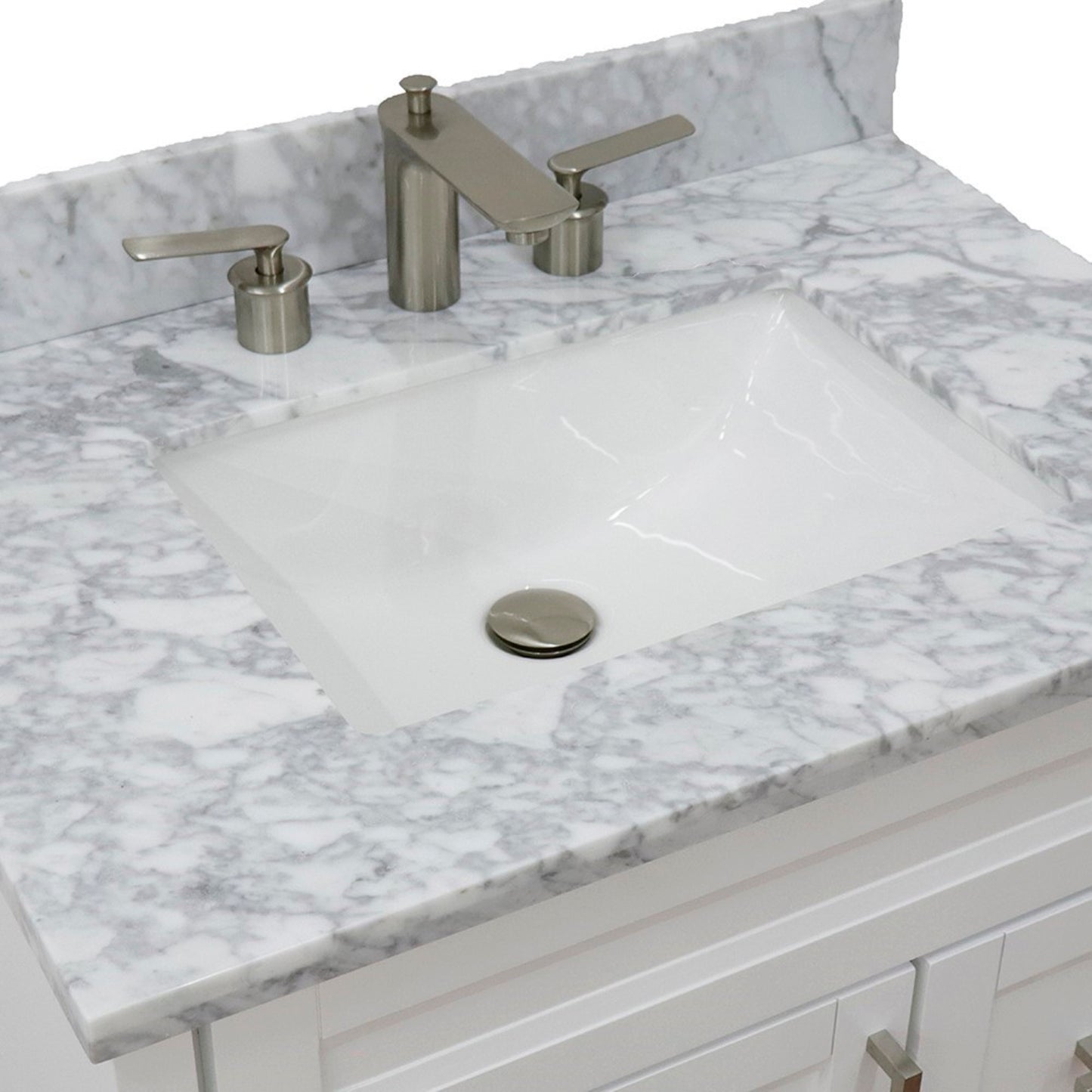 31" Single sink vanity in White finish with White Carrara marble with rectangle sink