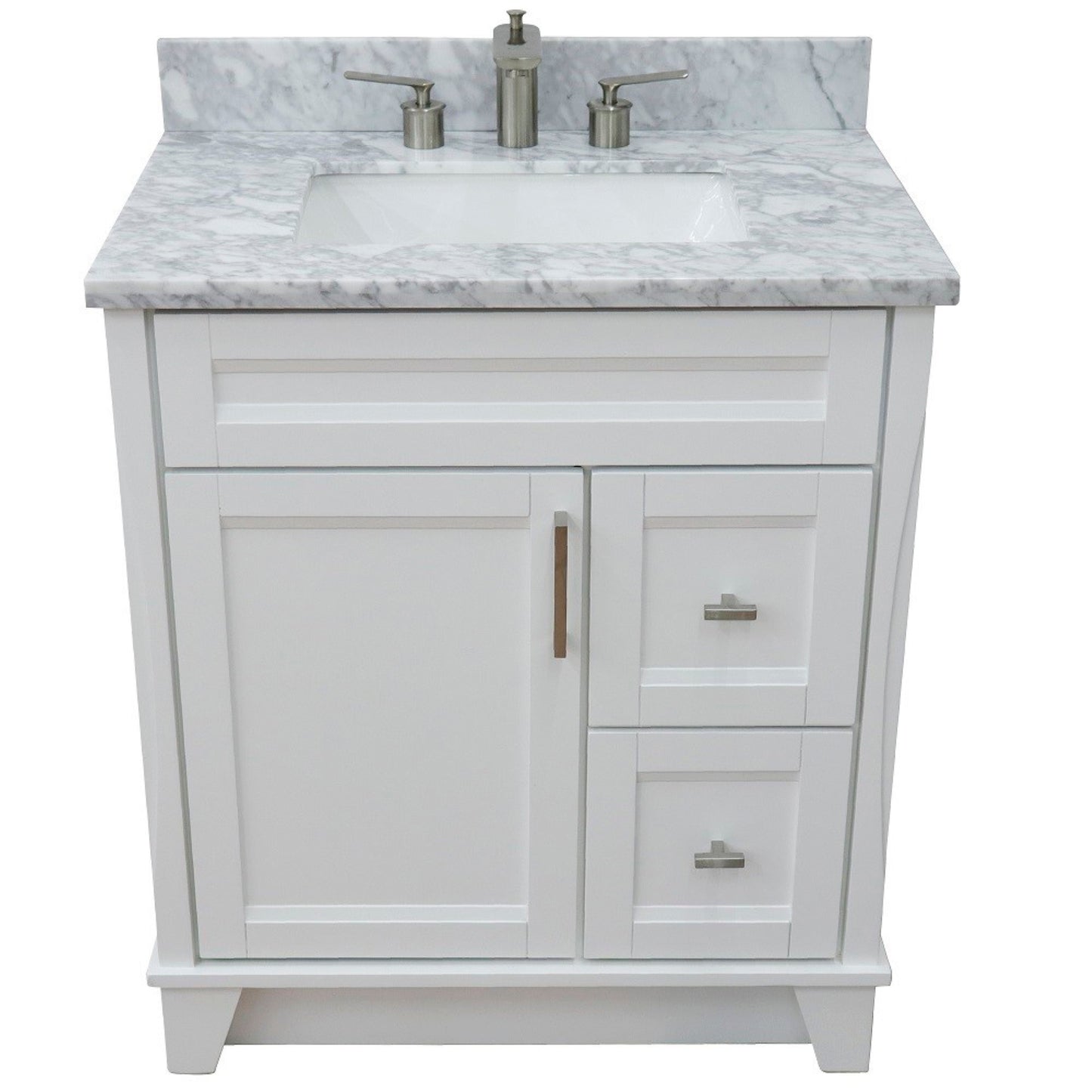 31" Single sink vanity in White finish with White Carrara marble with rectangle sink