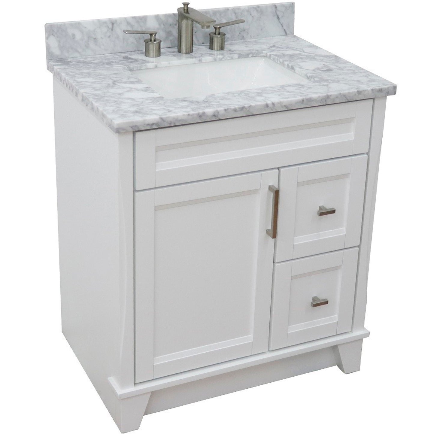 31" Single sink vanity in White finish with White Carrara marble with rectangle sink